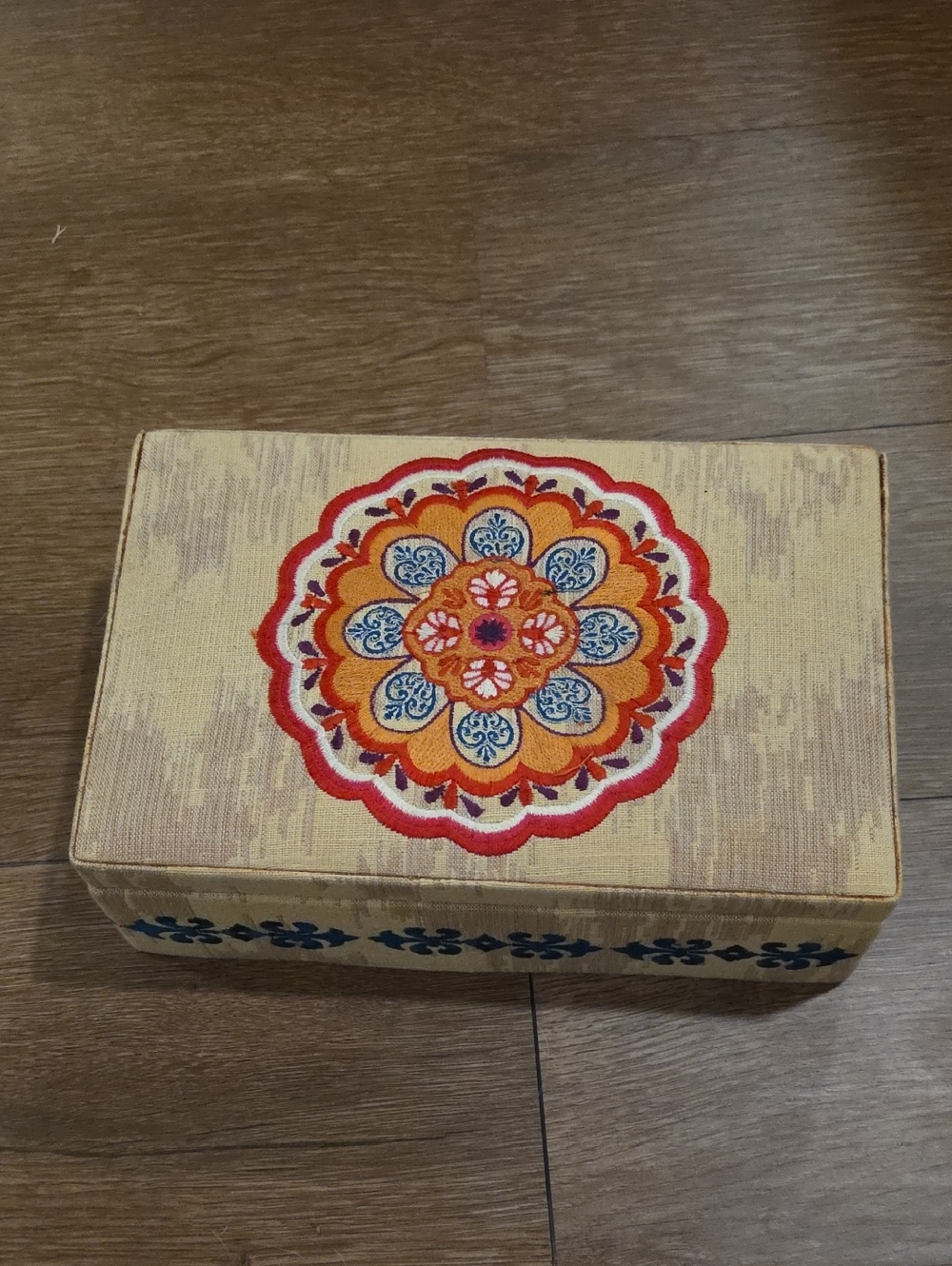 Embroidered Floral Accent Jewelry Box in Yellow and Orange